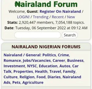 Viraltrend Review: image of nairaland homepage 