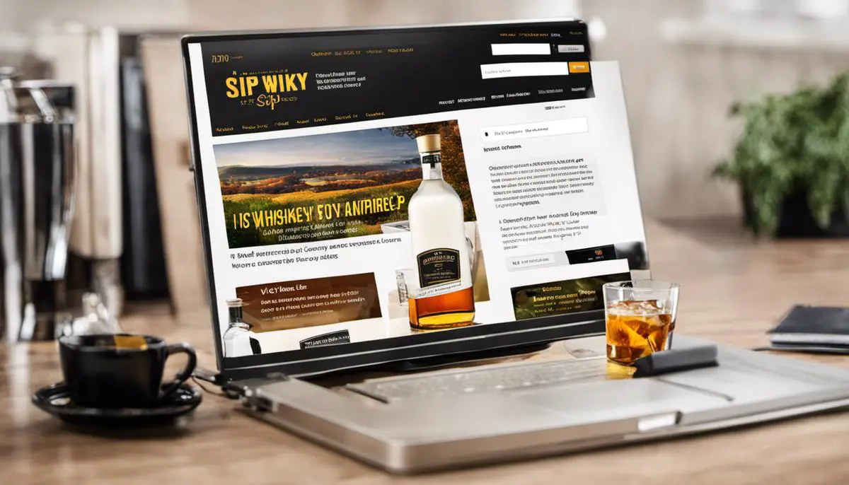 Online Customer Reviews for SipWhiskey.com, an image showing a laptop with a website displaying customer reviews for SipWhiskey.com